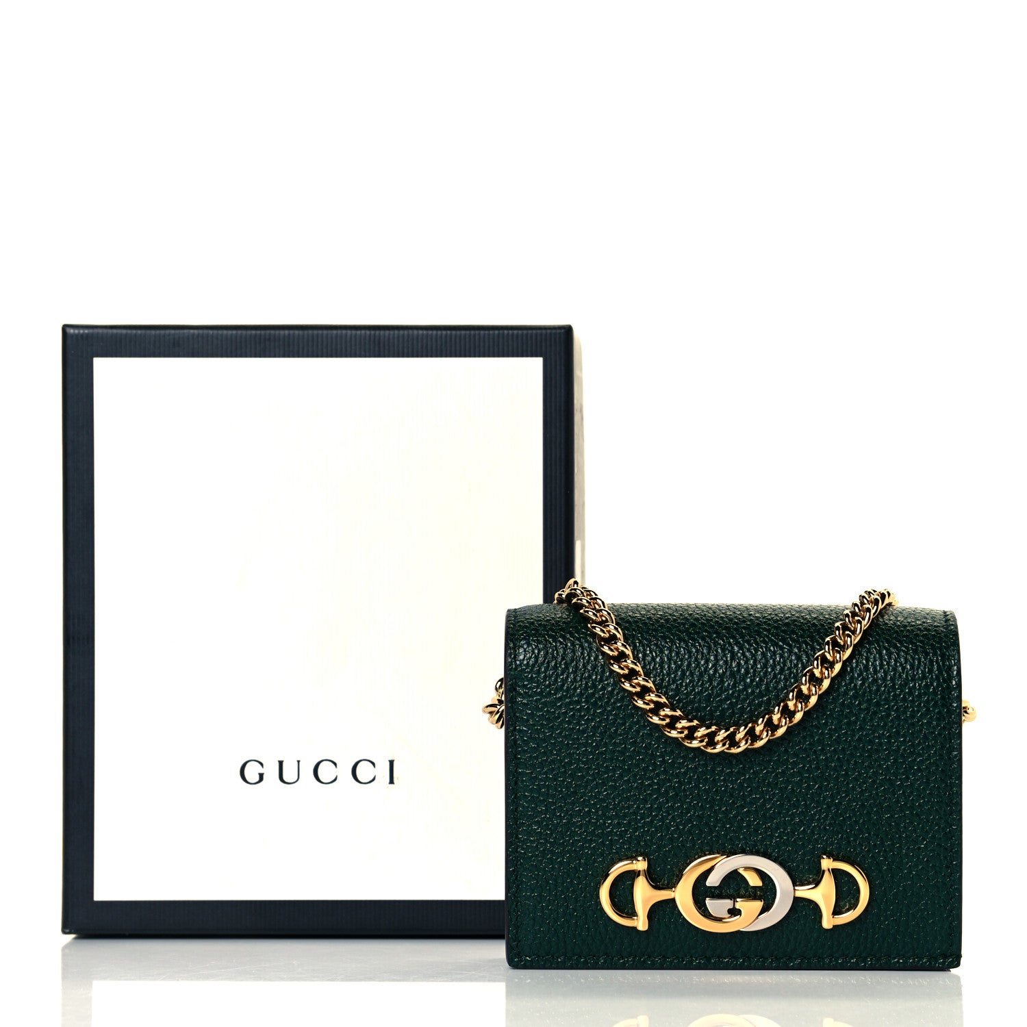 Gucci Grainy Calfskin Zumi Chain Card Case Wallet Vintage Green 8 of 8