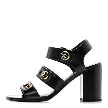 Chanel Shiny Calfskin CC Sandals 37.5 Black 1 of 20
