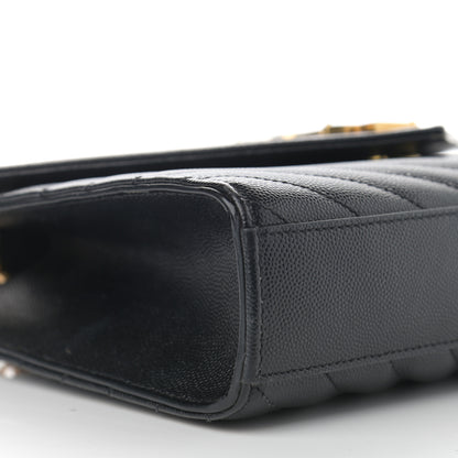 Saint Laurent Grain De Poudre Matelasse Chevron Medium Monogram Satchel Black 9 of 11