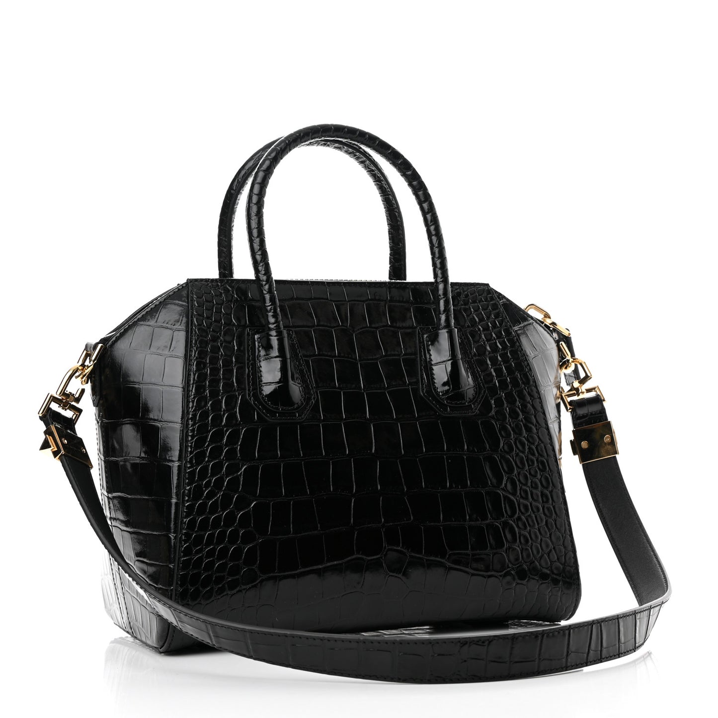 Calfskin Crocodile Embossed Small Antigona Black