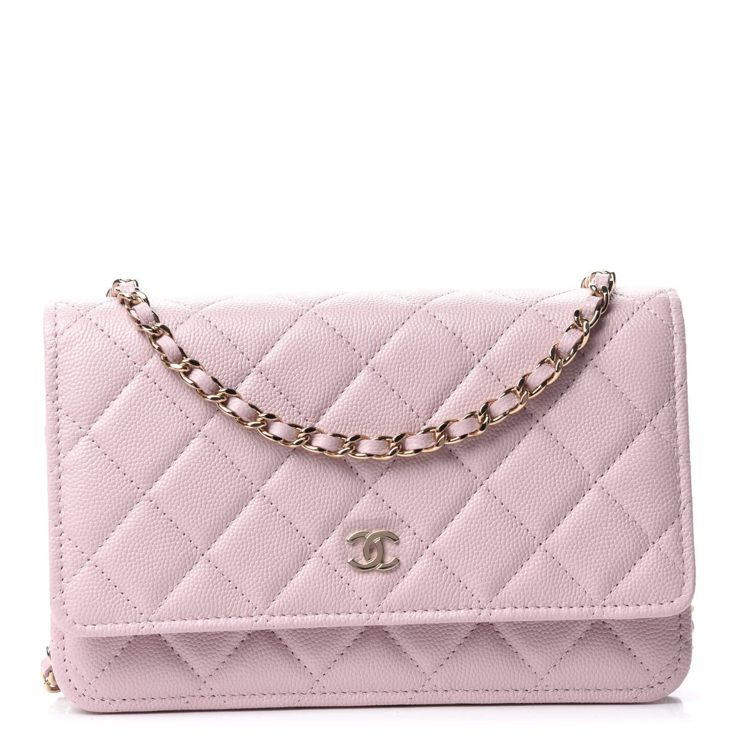 Caviar Quilted Wallet On Chain WOC Light Pink