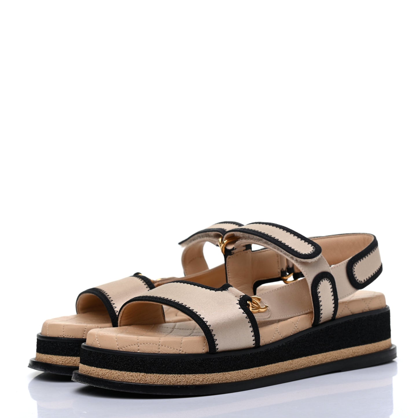 Satin CC Platform Sandals 37 Beige Black