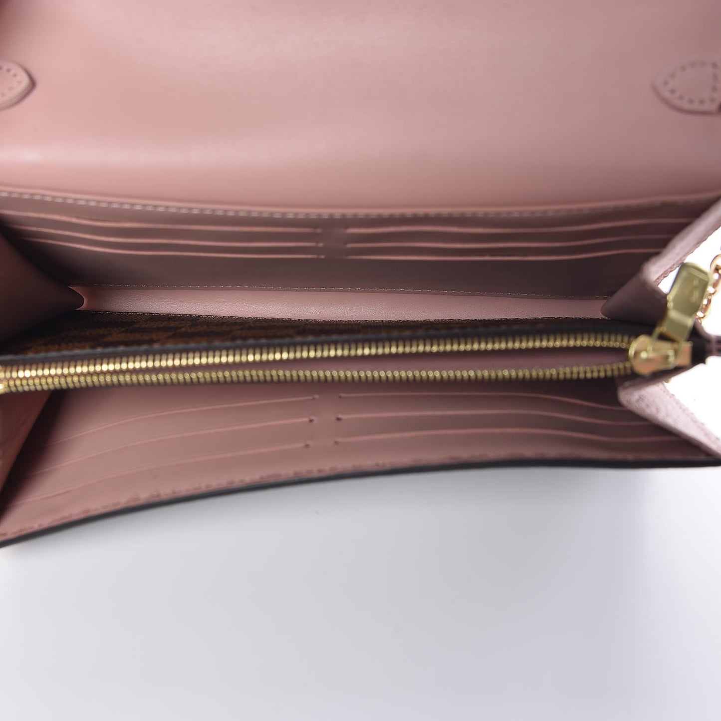 Damier Ebene Croisette Chain Wallet Rose Ballerine