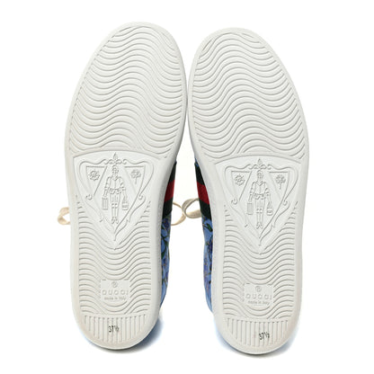 Gucci Calfskin Web New Flora Print Womens Ace New Sneakers 37.5 Azure 5 of 9