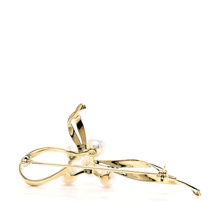 Mikimoto 18K Yellow Gold Akoya Pearl 5-6mm Ribbon Brooch Pin 3 of 4