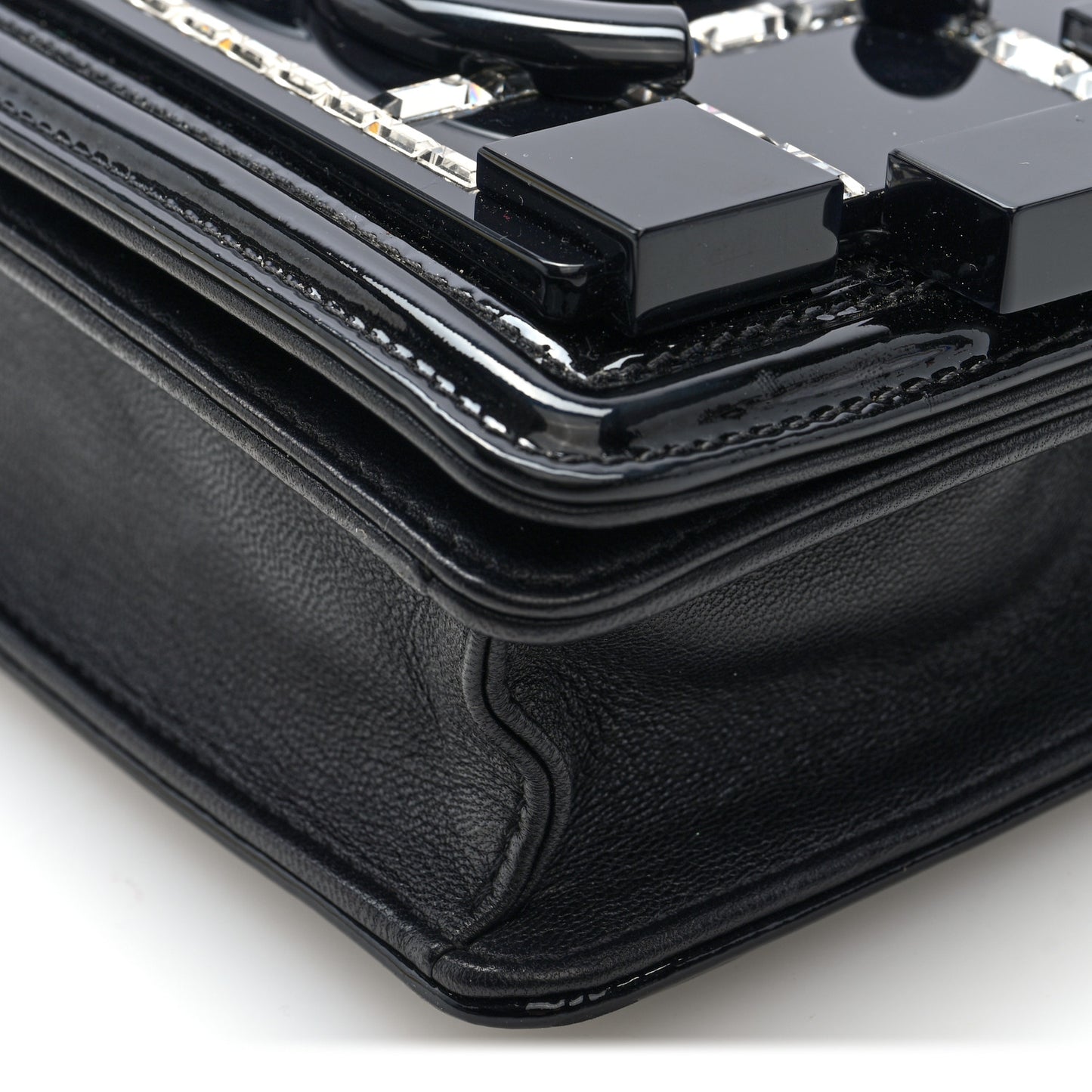 Plexiglass Patent Baguette Crystal Mini Boy Brick Flap Black