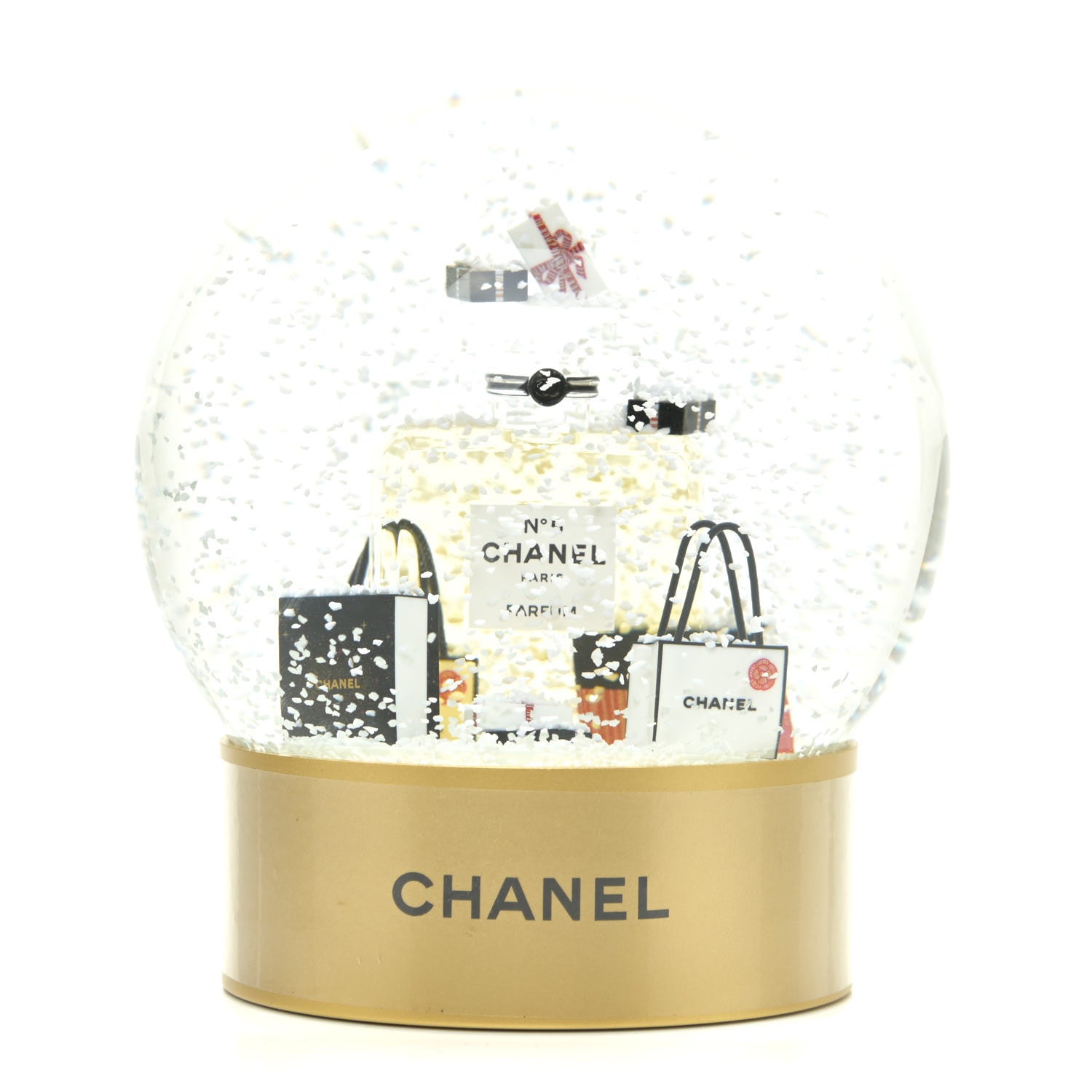 Chanel Glass N°5 Perfume Bottle Snow Globe Gold 3 of 5