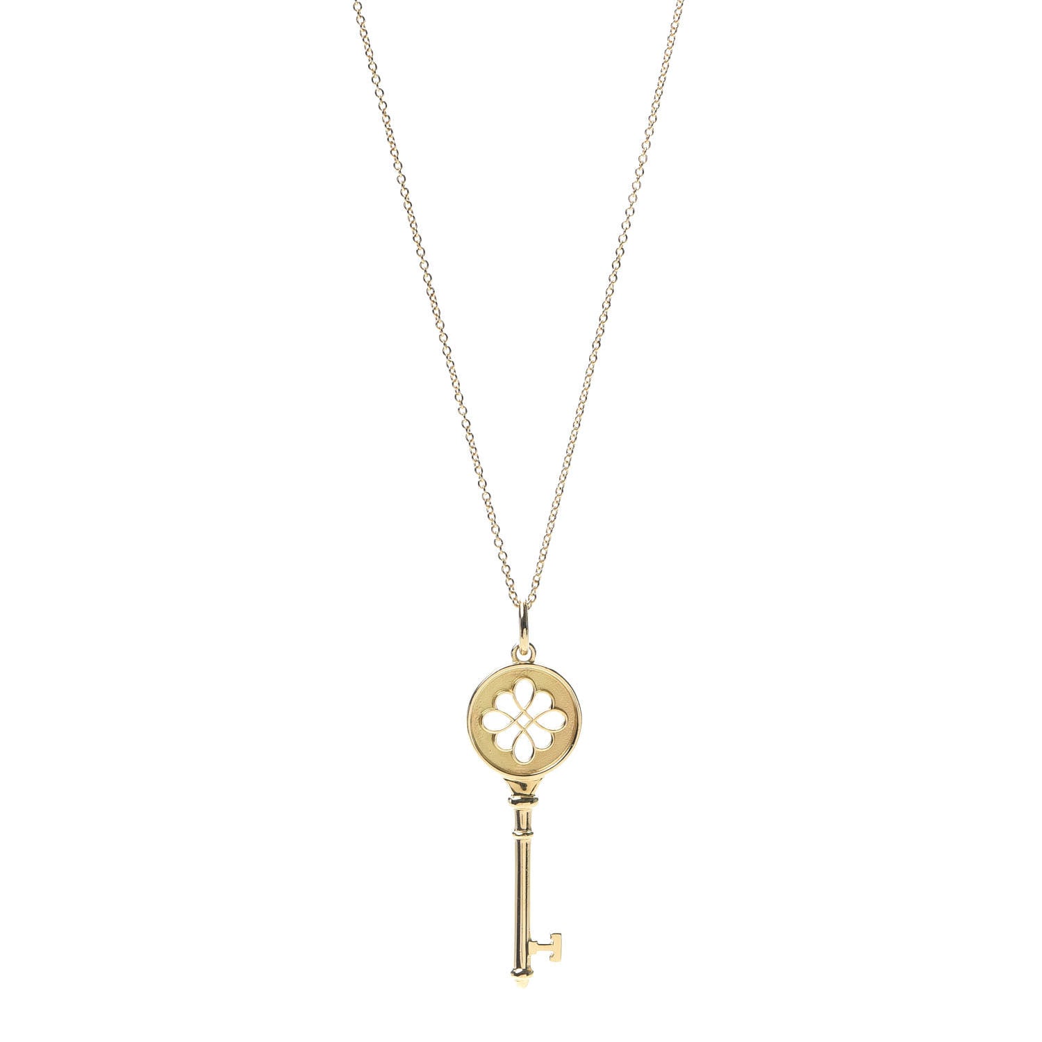 Tiffany 18K Yellow Gold Round Knot Key Pendant Necklace 1 of 6
