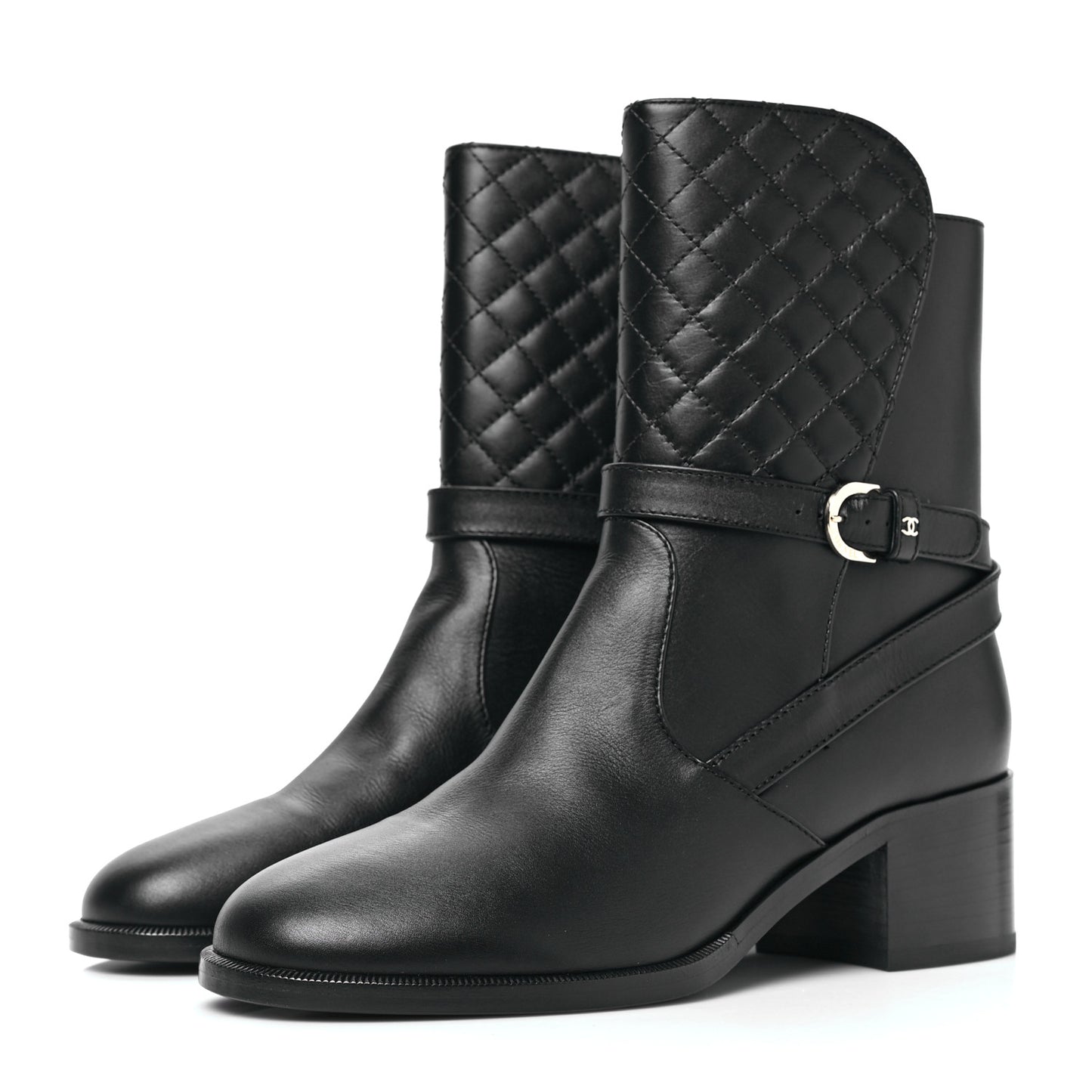 Calfskin Quilted CC Boots 39.5 Black