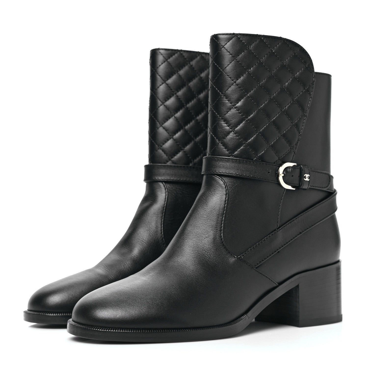 Chanel Calfskin Quilted CC Boots 39.5 Black 3 of 7