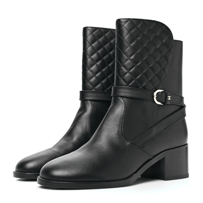 Chanel Calfskin Quilted CC Boots 39.5 Black 3 of 7
