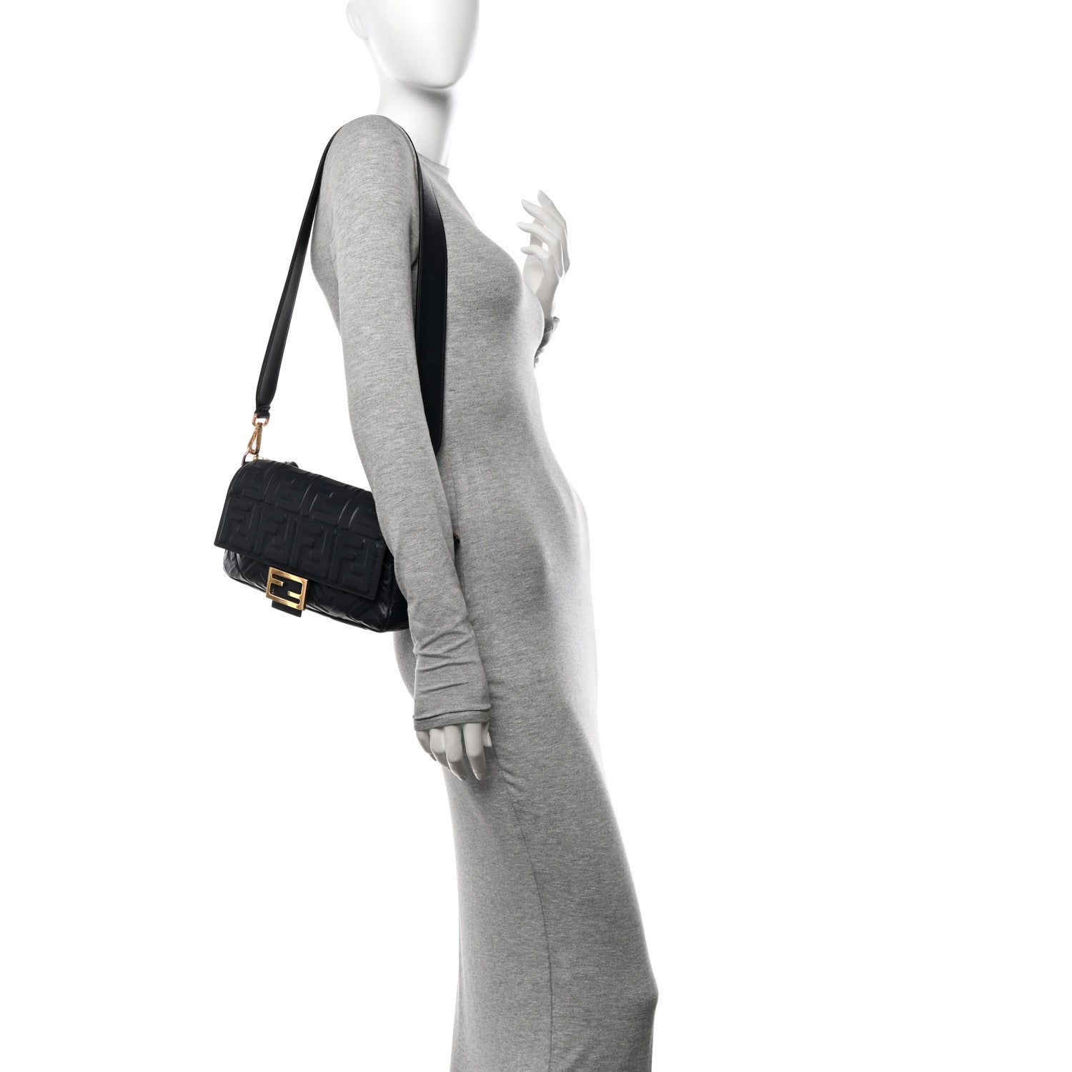 Fendi Nappa FF 1974 Embossed Baguette Midnight 3 of 11