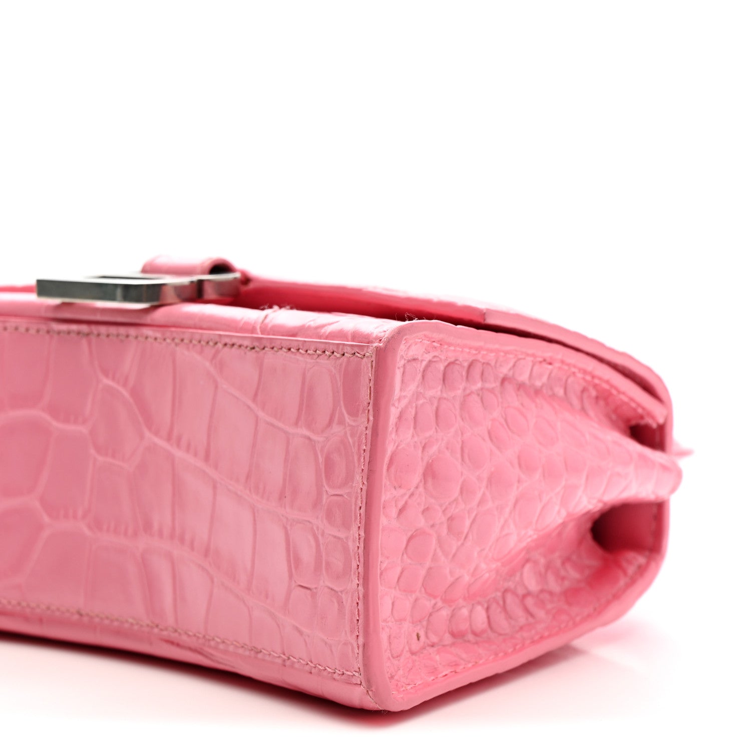 Balenciaga Shiny Calfskin Crocodile Embossed Hourglass Top Handle Bag XS Sweet Pink 11 of 14