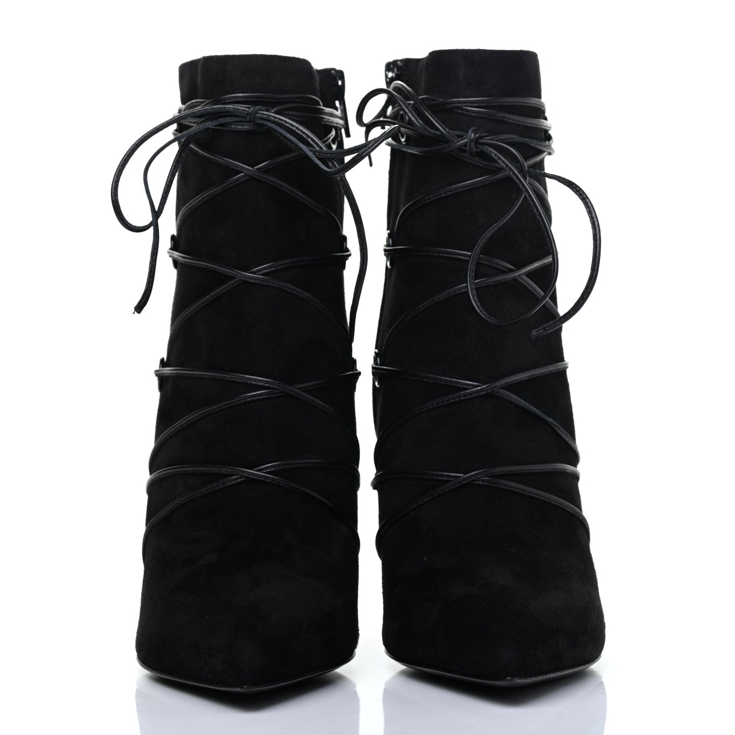 Calfskin Velvet Lace Up Ankle Boots 40.5 Black