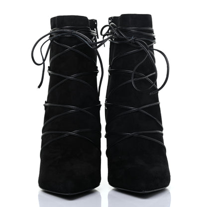 Saint Laurent Calfskin Velvet Lace Up Ankle Boots 40.5 Black 2 of 12