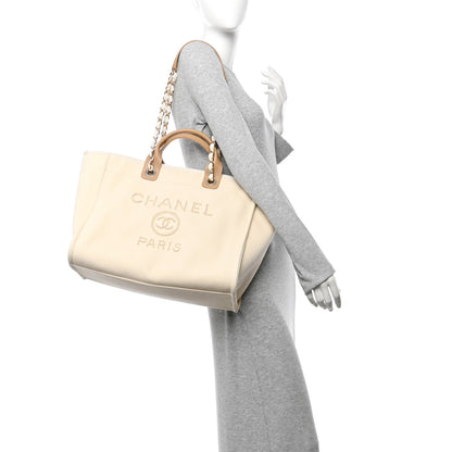 Chanel Canvas Pearl Medium Deauville Tote Ecru Beige 2 of 10