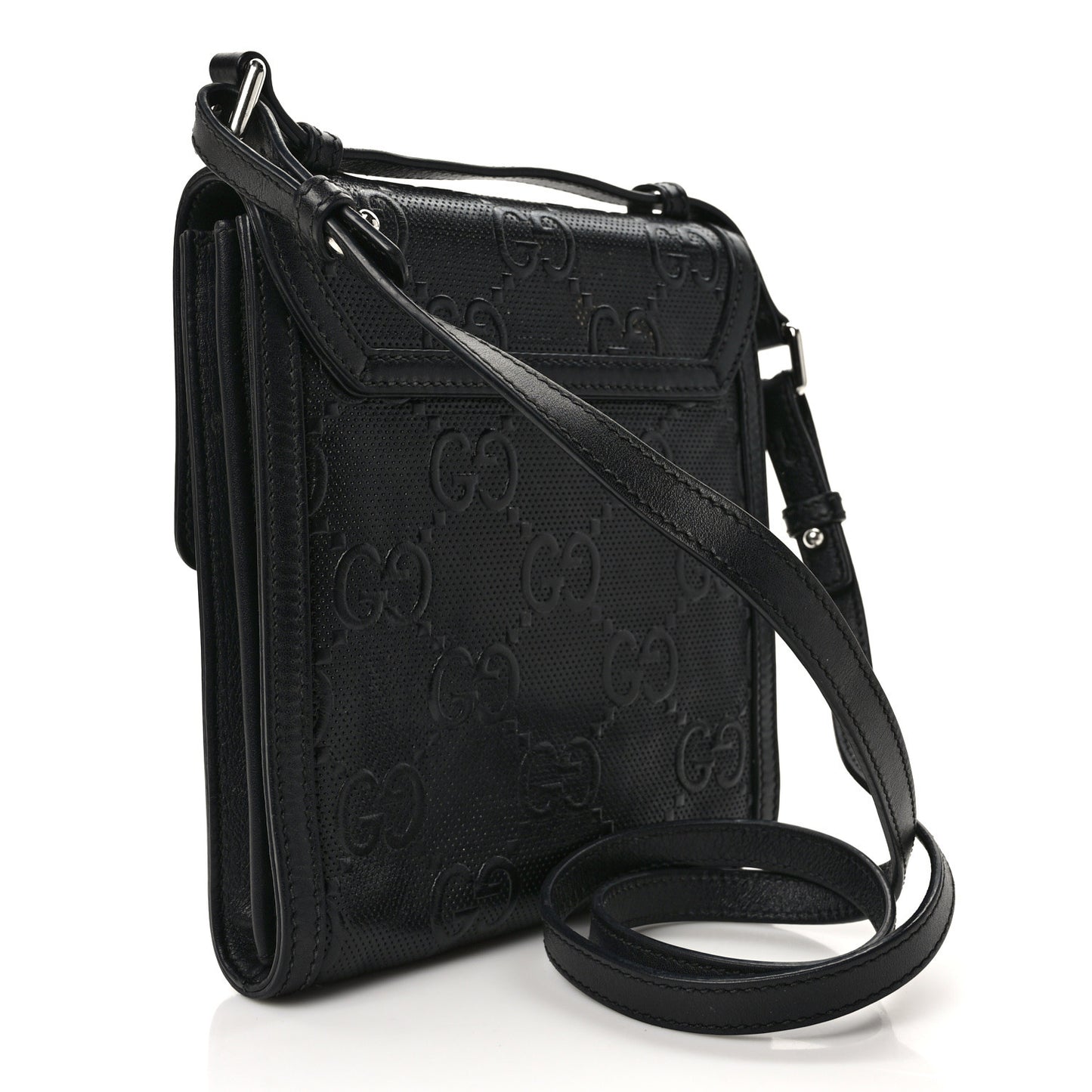 Calfskin GG Tennis Embossed Messenger Bag Black