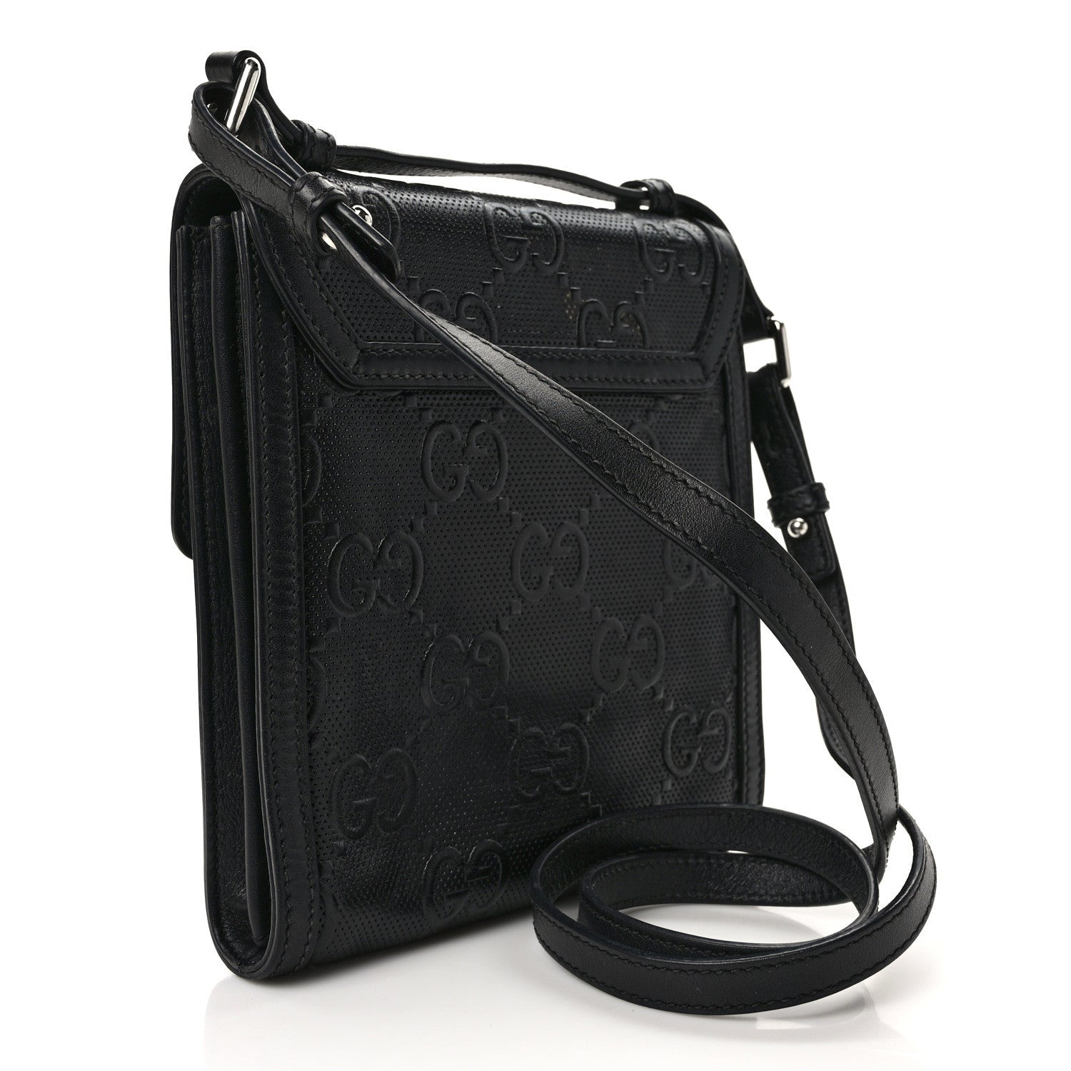 Gucci Calfskin GG Tennis Embossed Messenger Bag Black 3 of 10