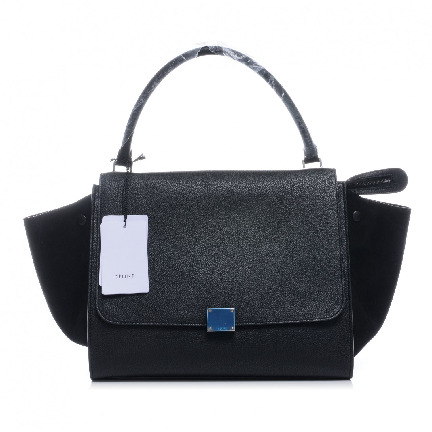 Celine Drummed Leather Suede Large Trapeze Black 1 of 7