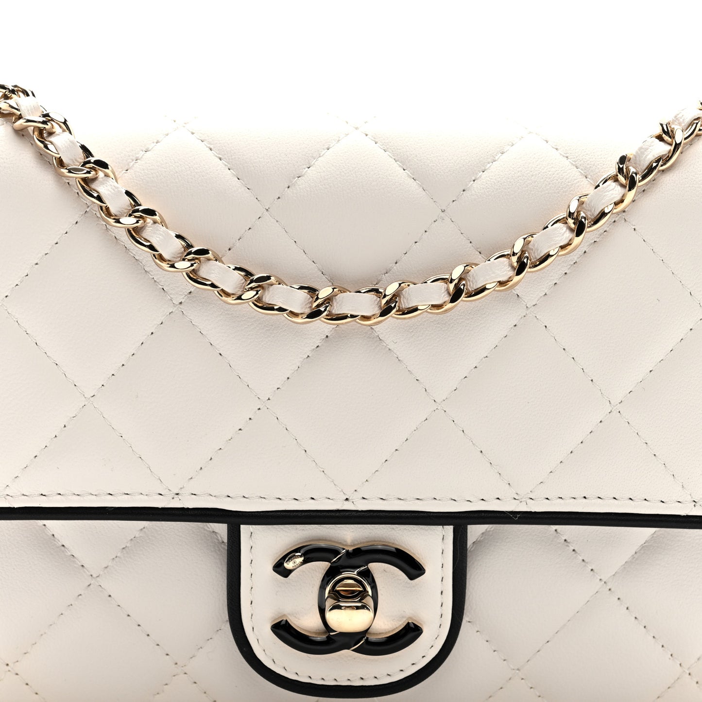 Lambskin Quilted Resin CC Mini Flap Bag White Black
