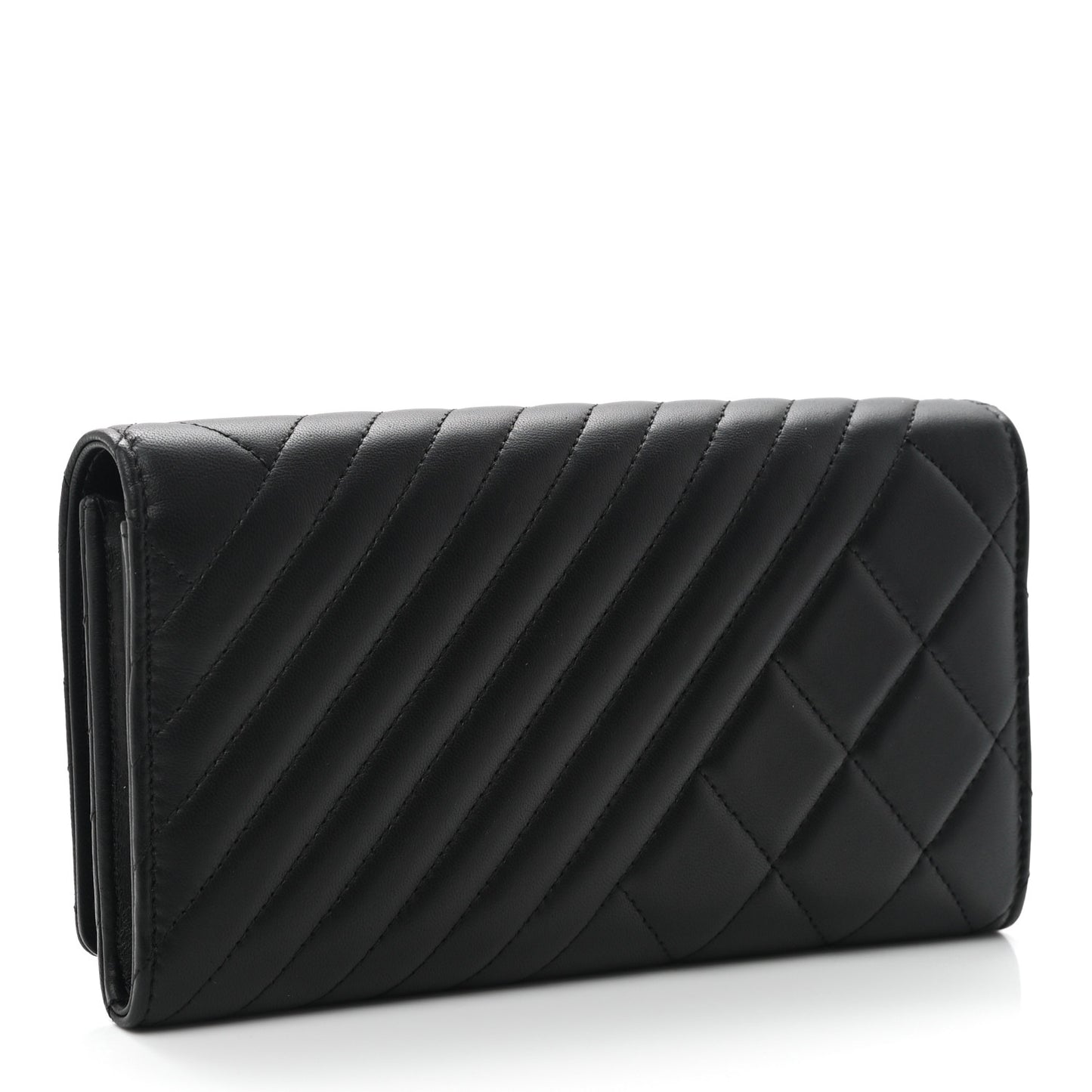 Lambskin Quilted Large Coco Boy Gusset Flap Wallet Black