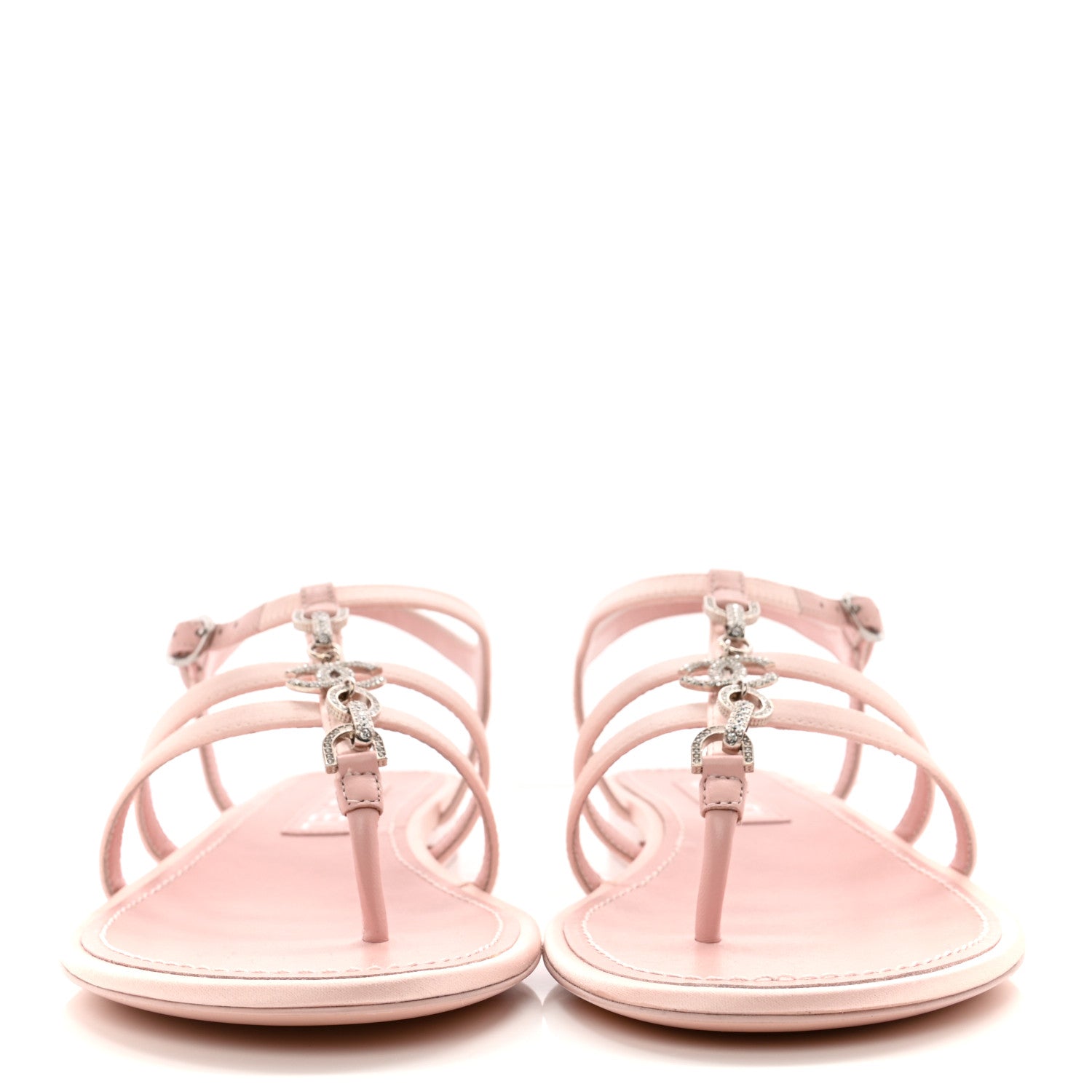 Chanel Satin Strass CC Thong Sandals 36.5 Light Pink 2 of 11