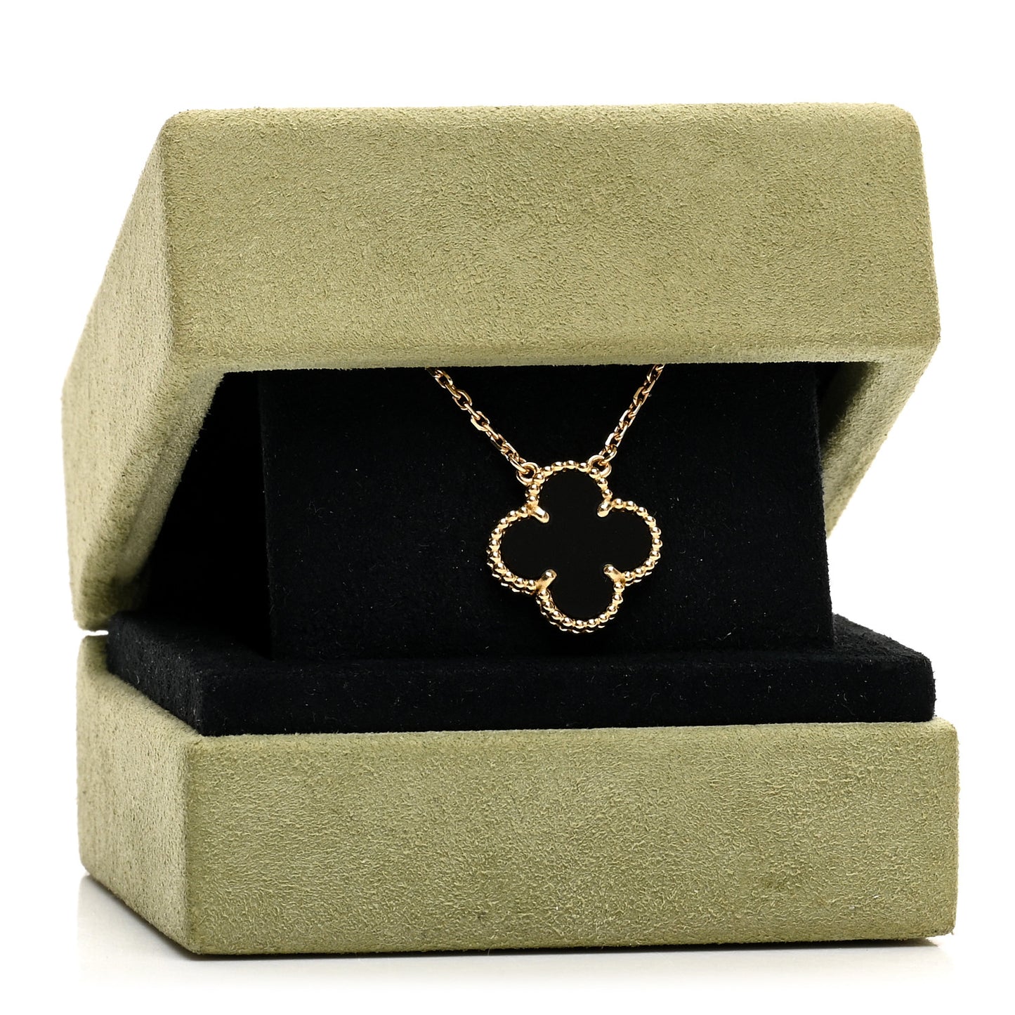 18K Yellow Gold Black Onyx Vintage Alhambra Pendant Necklace