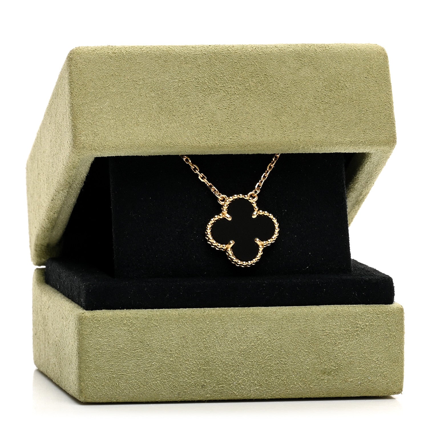 Van Cleef & Arpels 18K Yellow Gold Black Onyx Vintage Alhambra Pendant Necklace 6 of 6