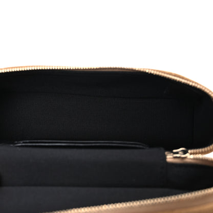 Chanel Suede Calfskin Shiny Lambskin Stitched Top Handle Slim Vanity Case With Chain Beige Black 5 of 11