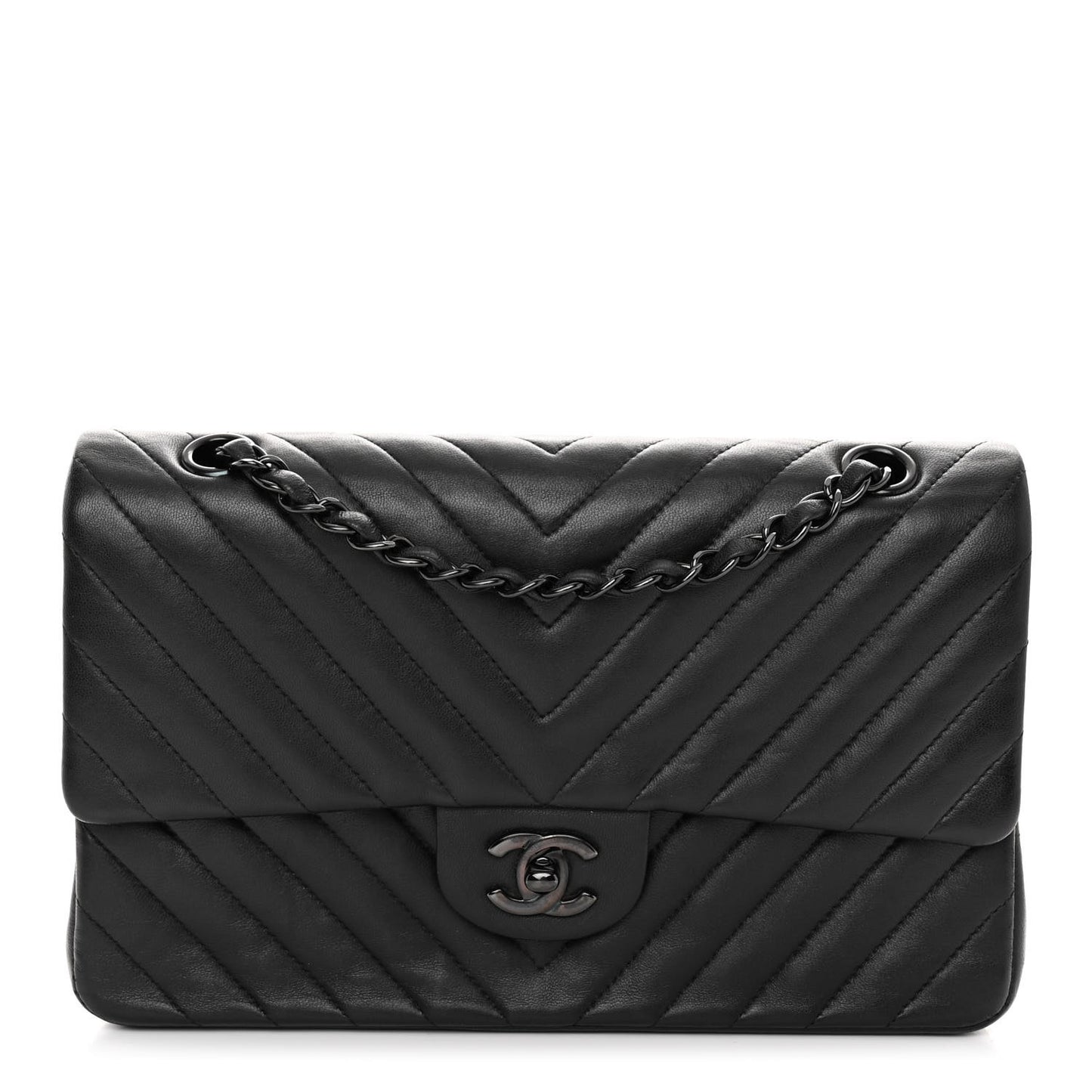 Lambskin Chevron Quilted Medium Double Flap So Black