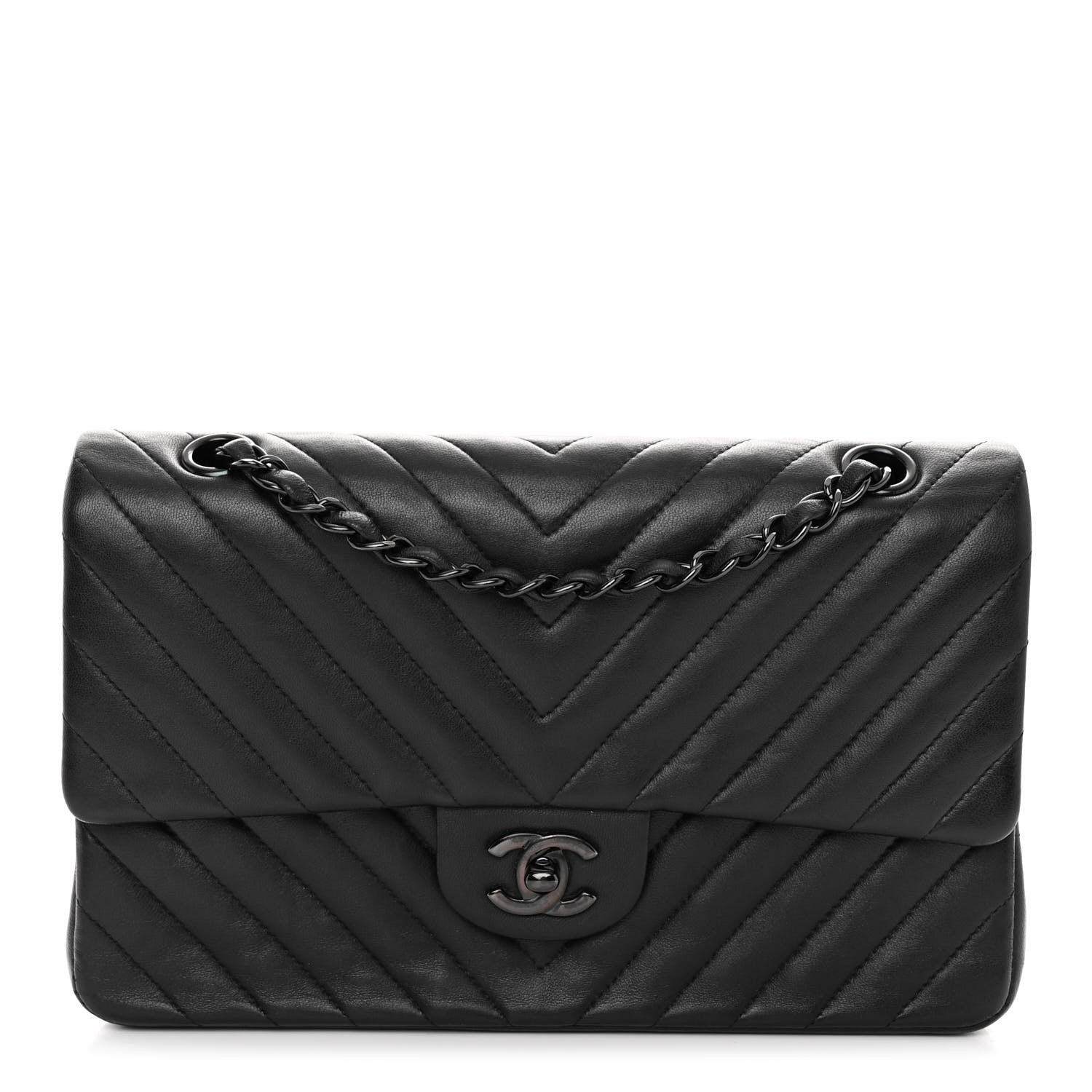 Chanel Lambskin Chevron Quilted Medium Double Flap So Black 1 of 11