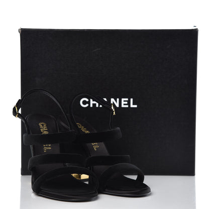 Chanel Velvet CC Sandals 39.5 Black 9 of 9