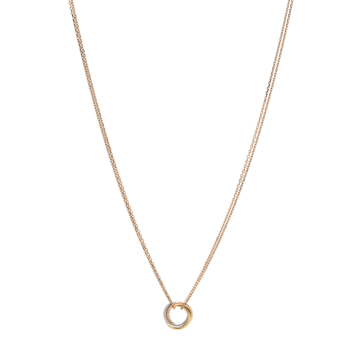 18K Pink Yellow White Gold Trinity Double Chain Pendant Necklace