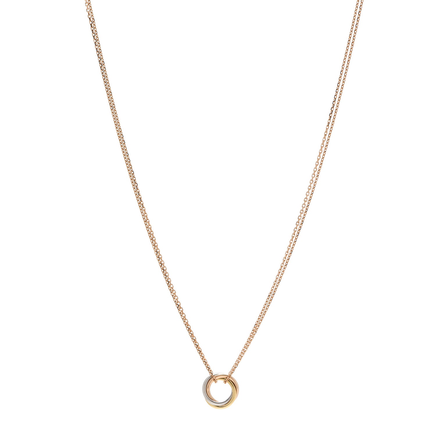 Cartier 18K Pink Yellow White Gold Trinity Double Chain Pendant Necklace 1 of 5