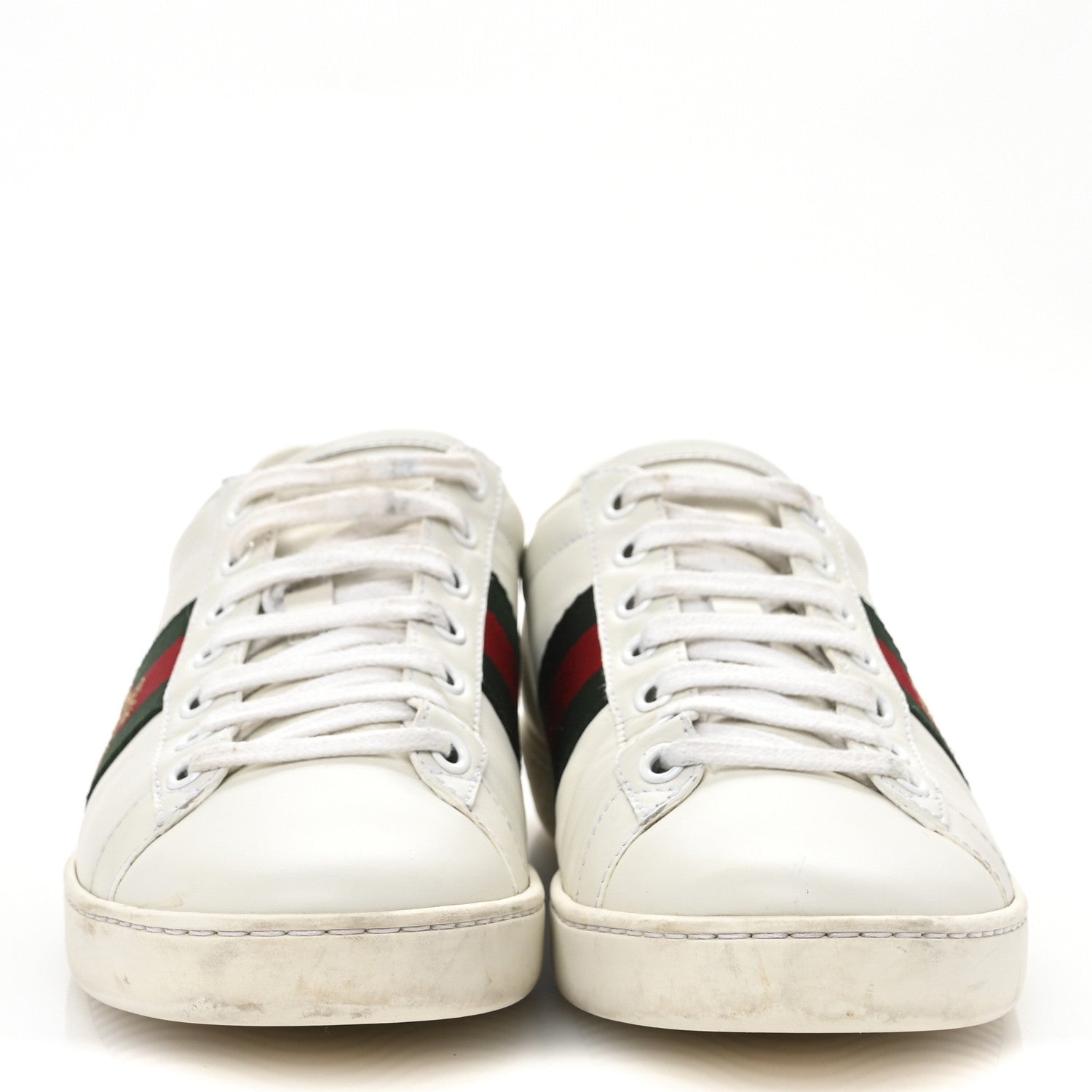 Gucci Calfskin Ayers Bee Embroidered Womens Ace Sneakers 36.5 White Green 3 of 11
