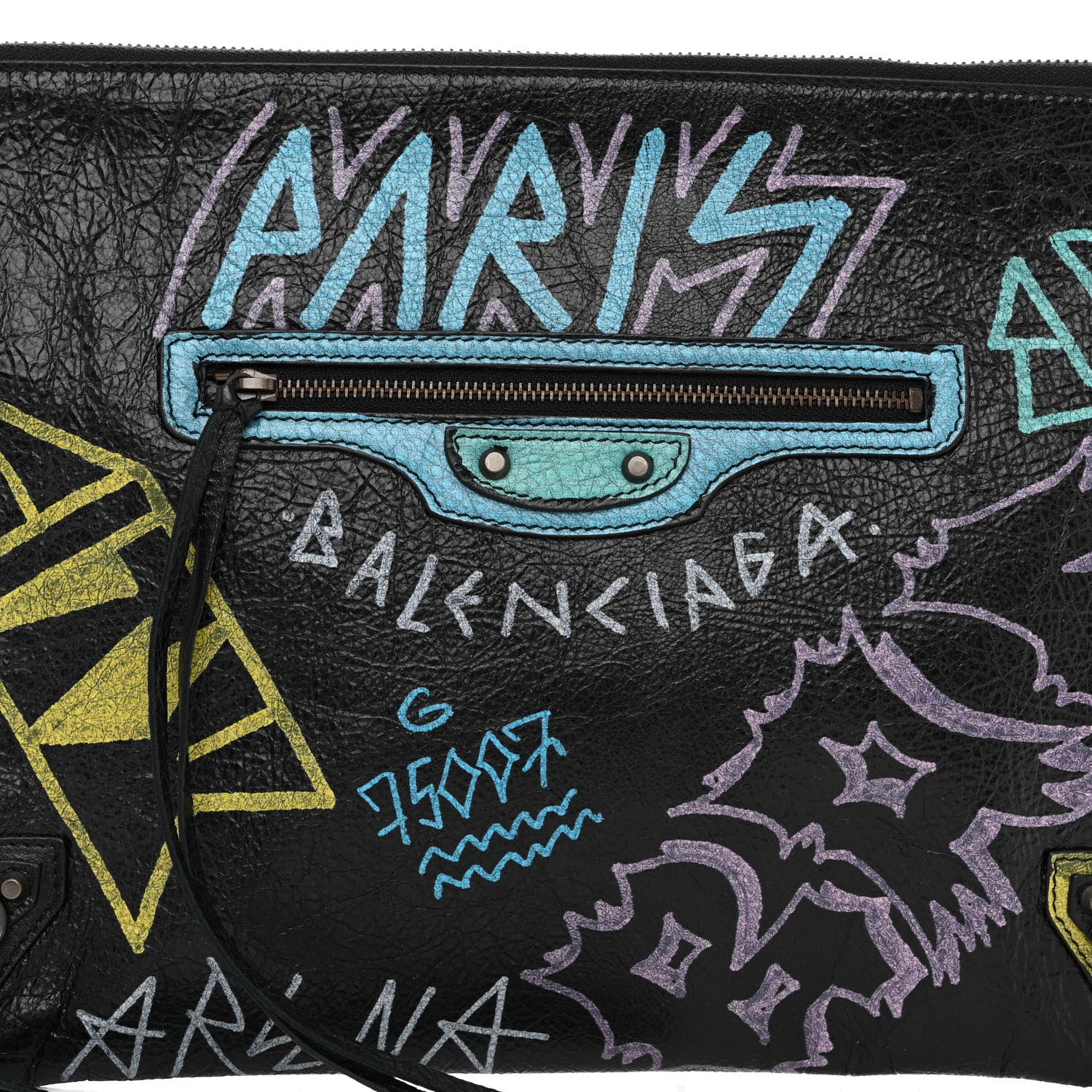 Balenciaga Agneau Classic Hardware Graffiti Small Pouch Black Multicolor 8 of 10