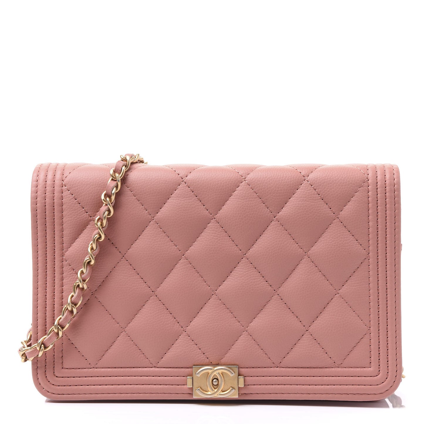 Caviar Quilted Boy Wallet On Chain WOC Light Pink