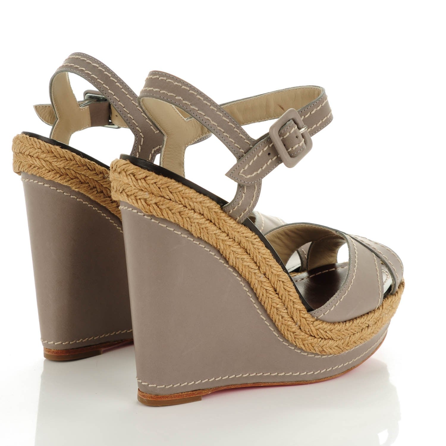 Christian Louboutin Calfskin Almeria 120 Wedge Sandals 36 Grey Natural 4 of 7