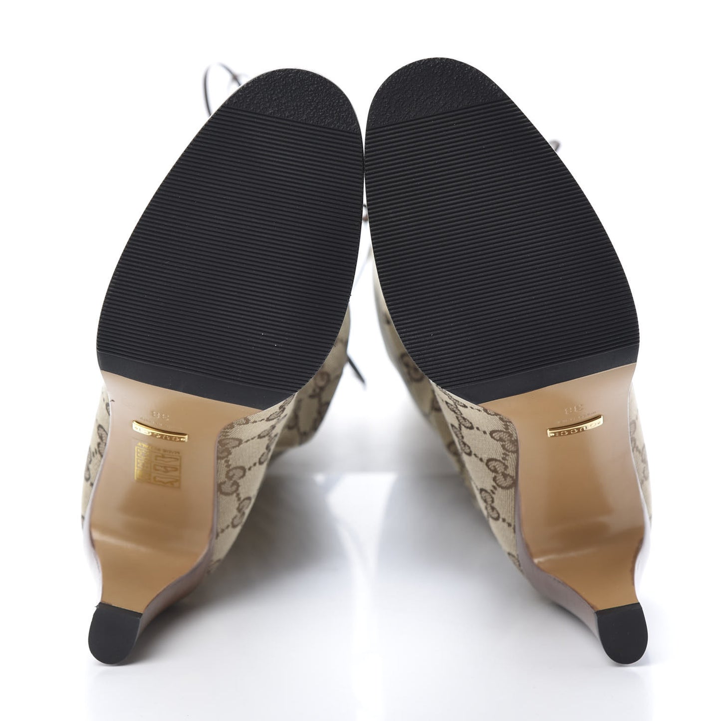 Monogram Lisa Mid Heel Boots 38 Beige Ebony