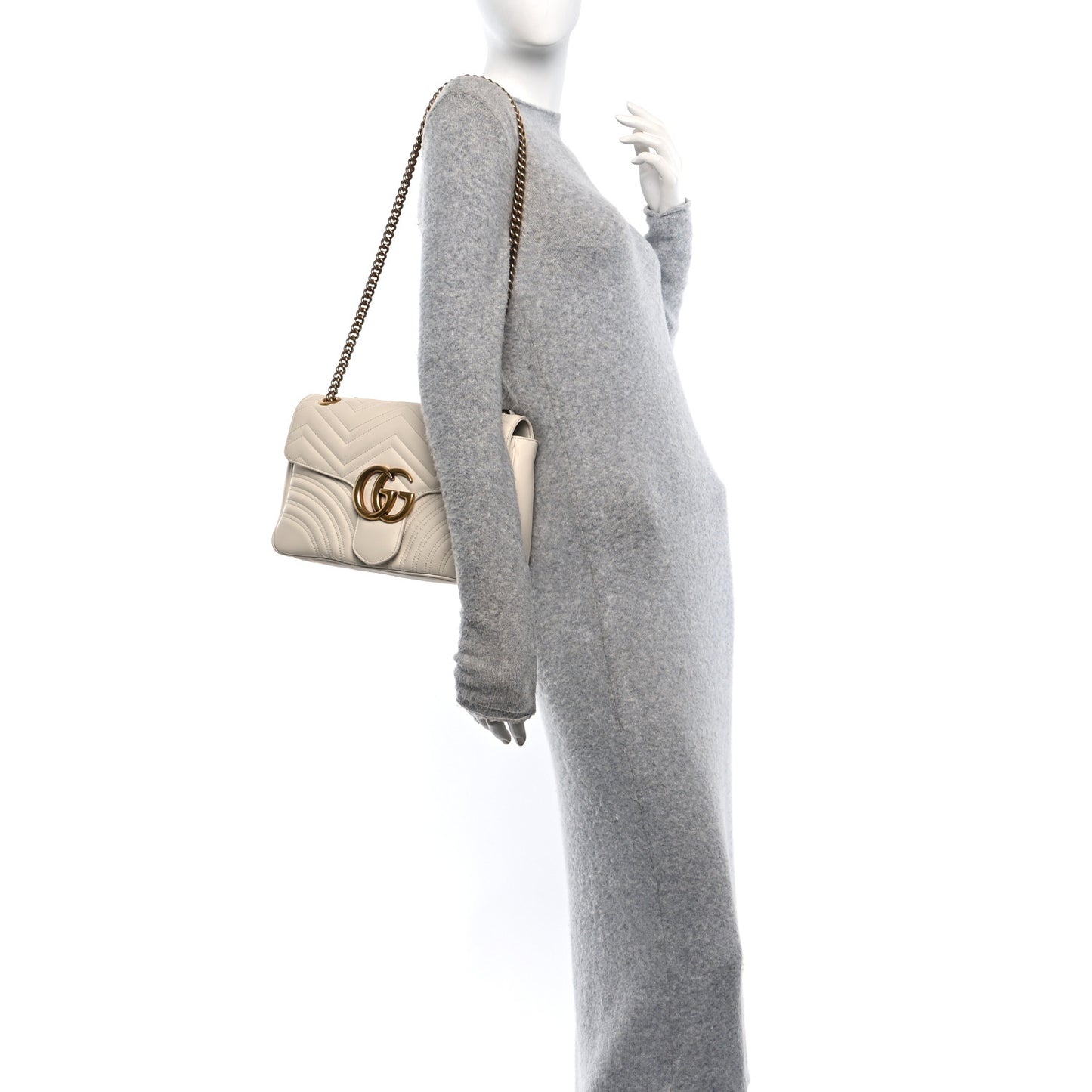Calfskin Matelasse Medium GG Marmont Shoulder Bag White