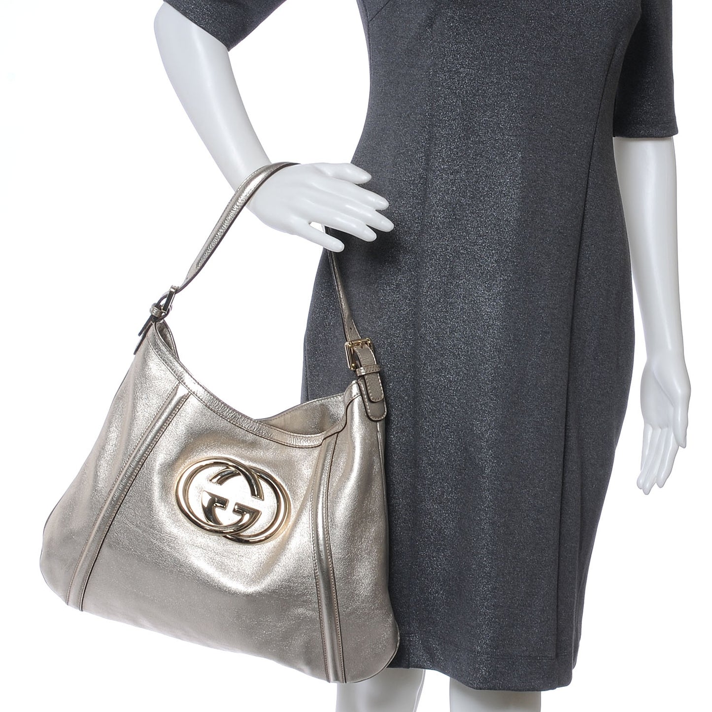 Leather Medium Britt Hobo Platinum