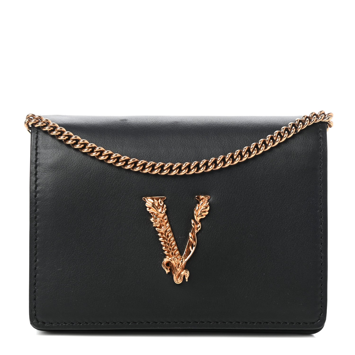 Versace Vitello Mini Virtus Chain Clutch Black 1 of 8