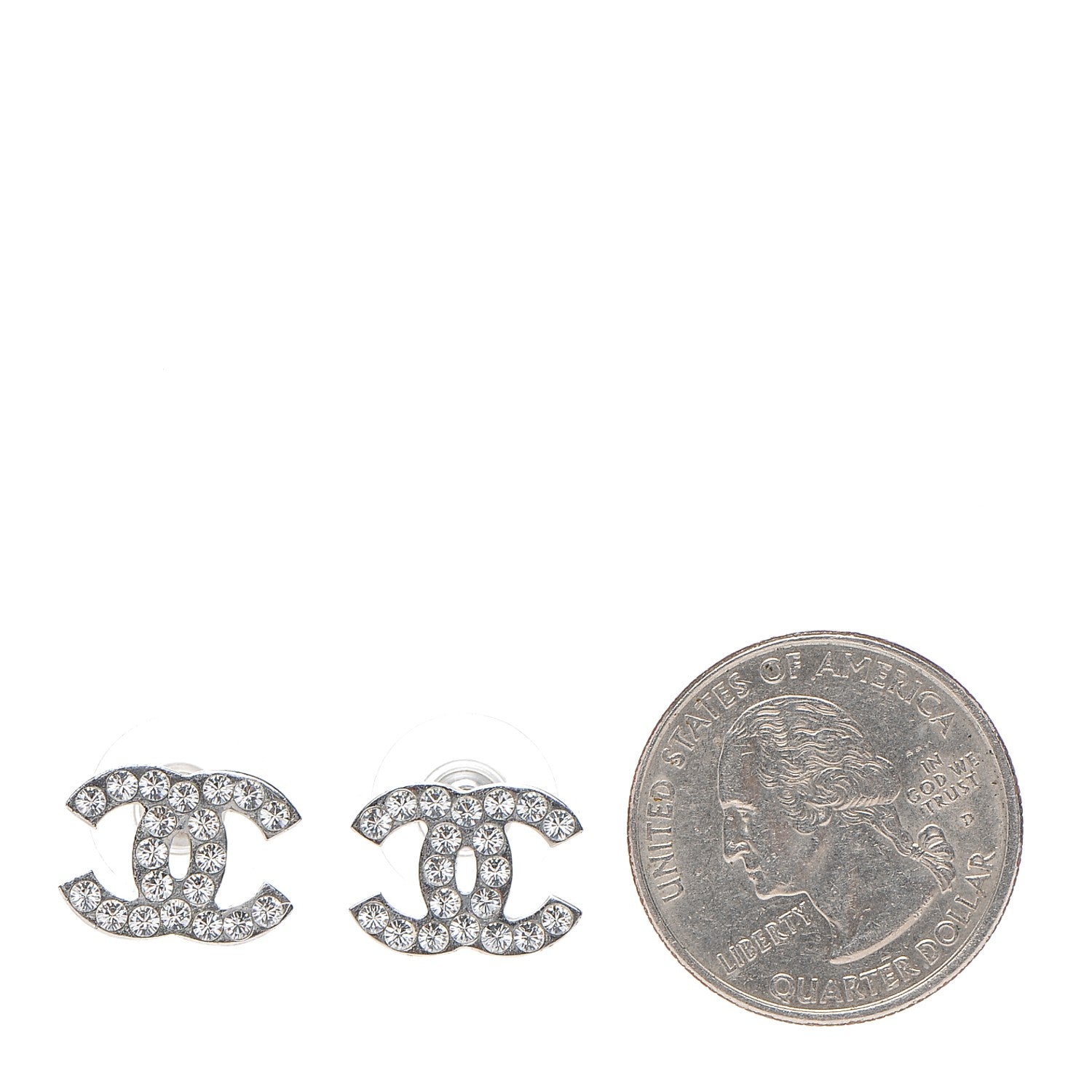 Chanel Crystal Timeless CC Earrings Silver 2 of 4