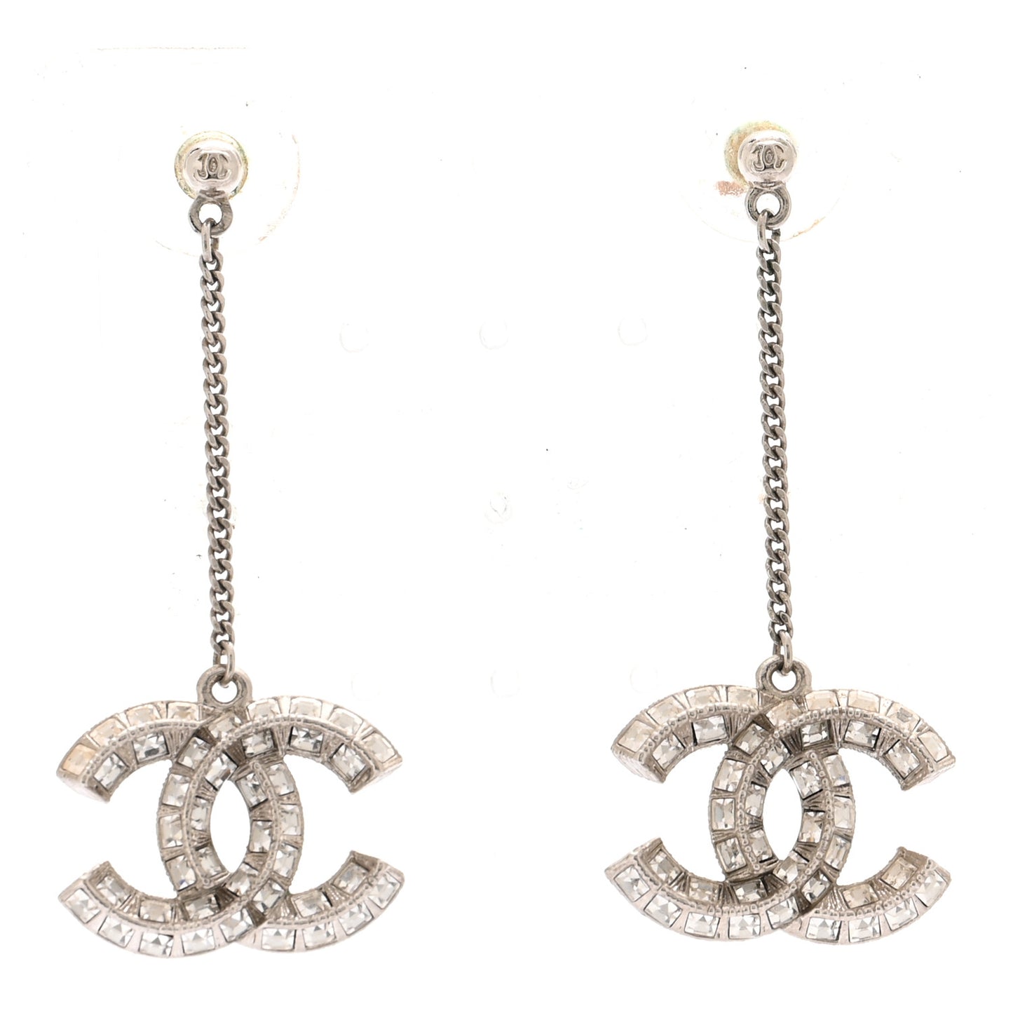 Baguette Crystal CC Drop Earrings Silver