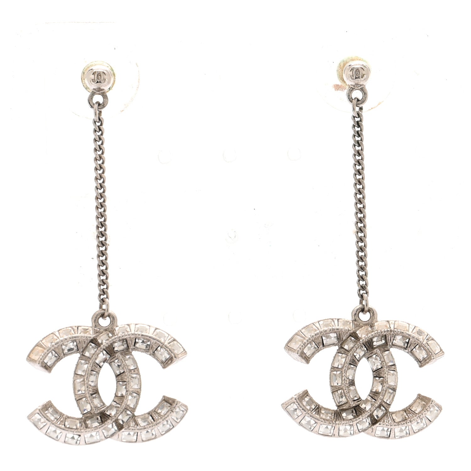 Chanel Baguette Crystal CC Drop Earrings Silver 1 of 5