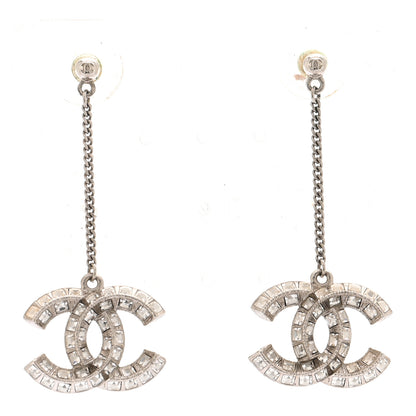 Chanel Baguette Crystal CC Drop Earrings Silver 1 of 5
