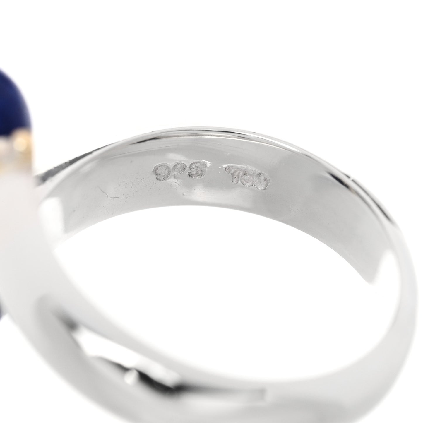 Sterling Silver 18K Yellow Gold Lapis Bypass Ring 52 6