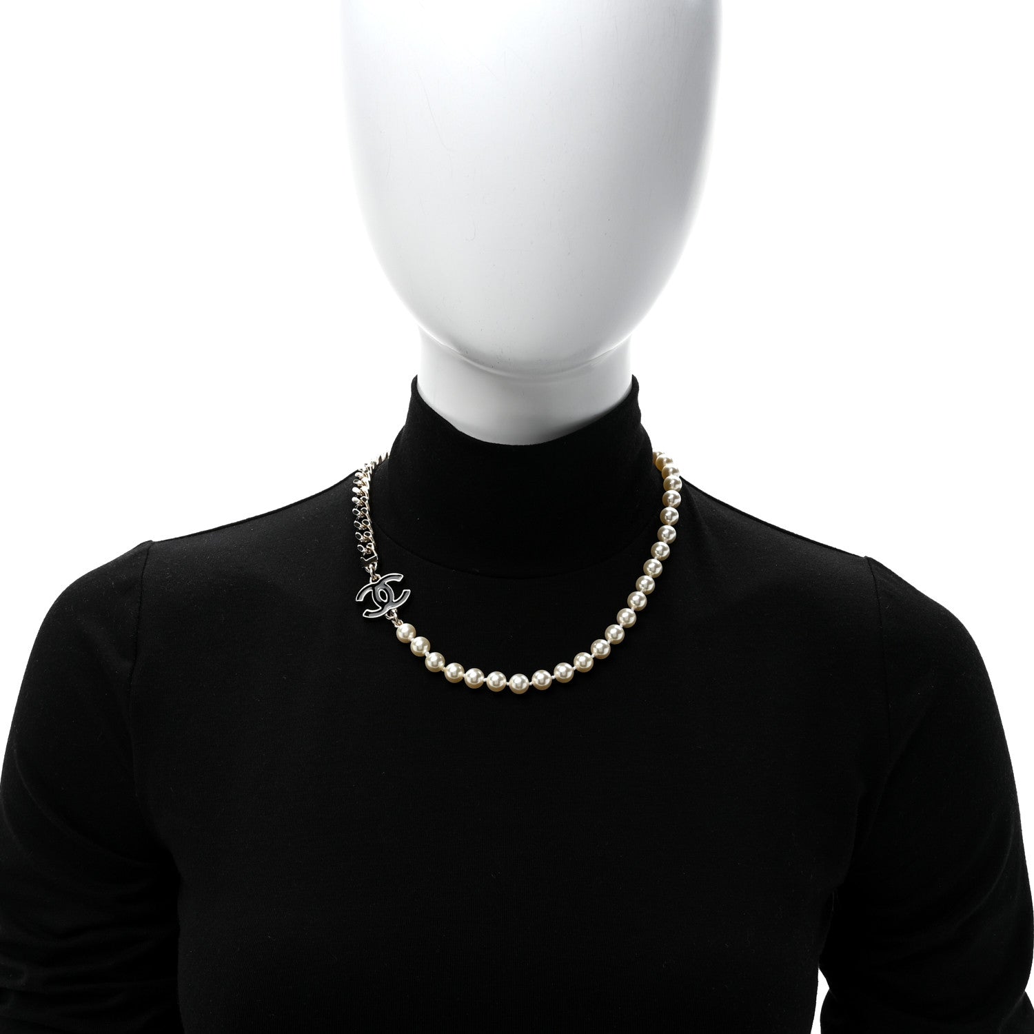 Chanel Pearl Resin CC Choker Necklace Gold White Black 2 of 5