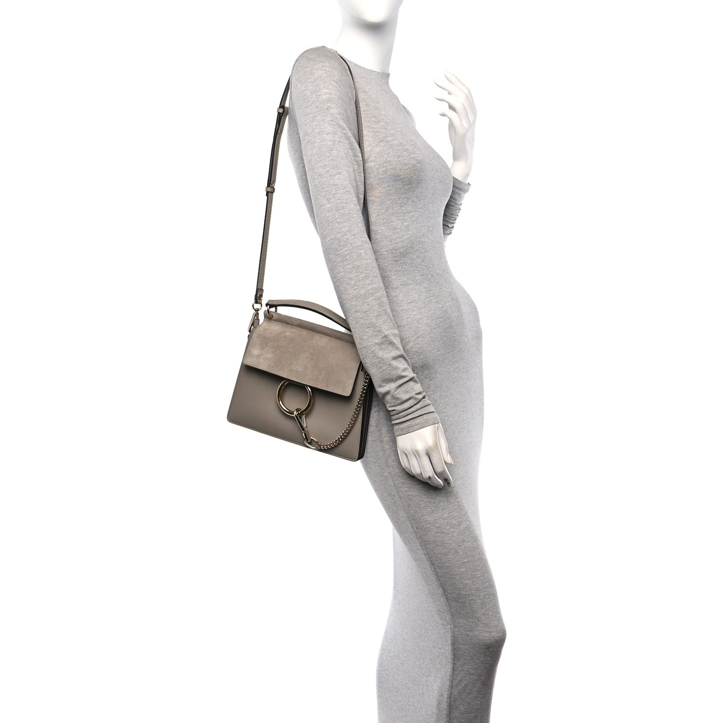 Suede Calfskin Small Faye Top Handle Bag Motty Grey