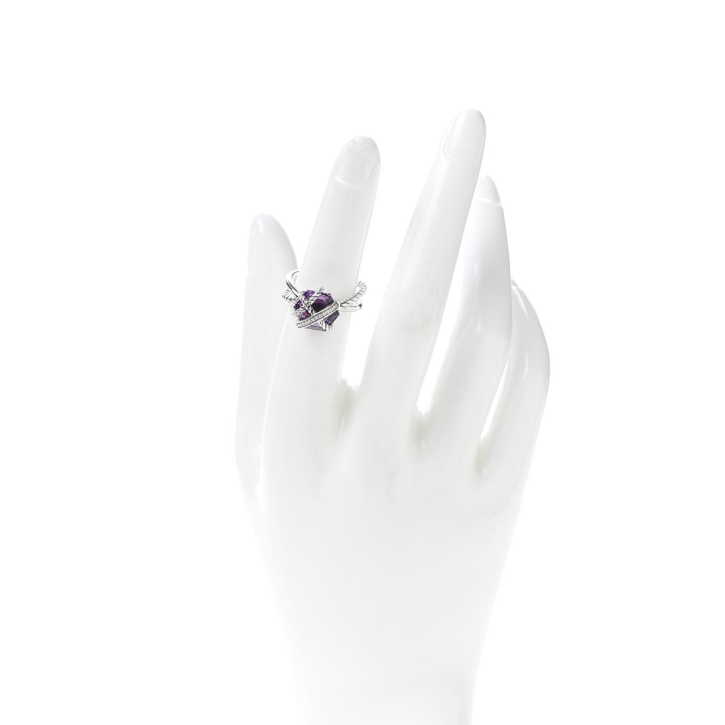 Sterling Silver Diamond Amethyst 10mm Cable Wrap Ring 50 5.5